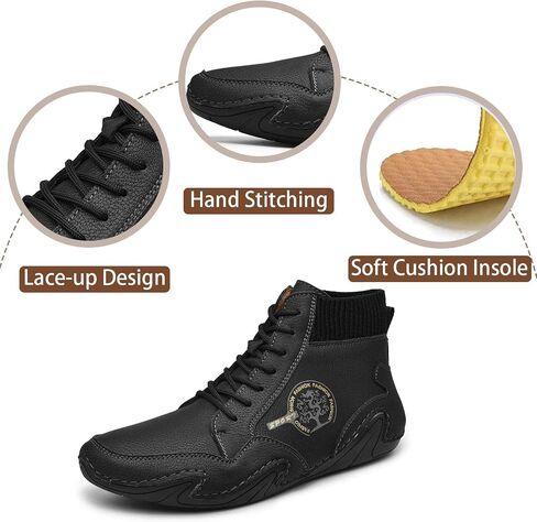 NUHEEL Mens Cotton Ankle Boots Casual Loafers Shoes Vintage Hand Stitching Comfort Driving Shoes Soft Leather Chukka Boots Breathable Lace-up Flats Oxford Shoes Anti Slip Walking Shoe for Work Office in Saudi Arabia