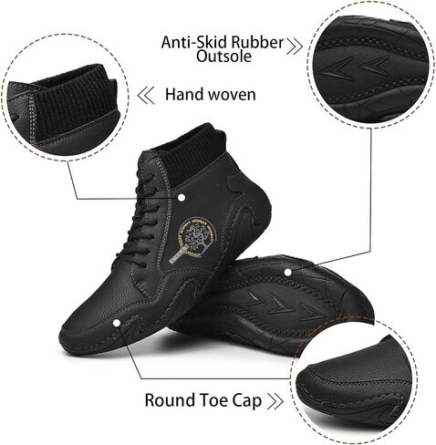 NUHEEL Mens Cotton Ankle Boots Casual Loafers Shoes Vintage Hand Stitching Comfort Driving Shoes Soft Leather Chukka Boots Breathable Lace-up Flats Oxford Shoes Anti Slip Walking Shoe for Work Office in Saudi Arabia
