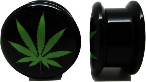 Pierced Republic Pot Leaf Marijuana Ear Plugs - Acrylic Screw-On - New - 8 Sizes - Pair in Saudi Arabia