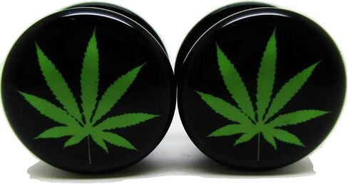 Pierced Republic Pot Leaf Marijuana Ear Plugs - Acrylic Screw-On - New - 8 Sizes - Pair in Saudi Arabia