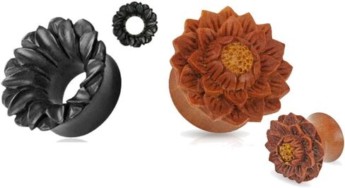 Zaya Body Jewelry 2 Pairs of Organic Jackfruit Areng Lotus Flower Wood Hand Carved Ear Plugs Tunnels Gauges 0g 00g 1/2 9/16 5/8 3/4 7/8 1 Inch in Saudi Arabia