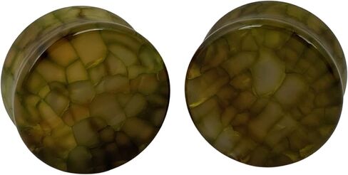 Pair of Green Dragon Vein Agate Stone Plugs (STN-750) in Kuwait