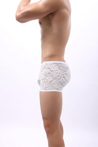 Swbreety Men's Lace Boxer Briefs Underwear Sexy See Through Underpants Bulge Pouch Trunks… in Saudi Arabia