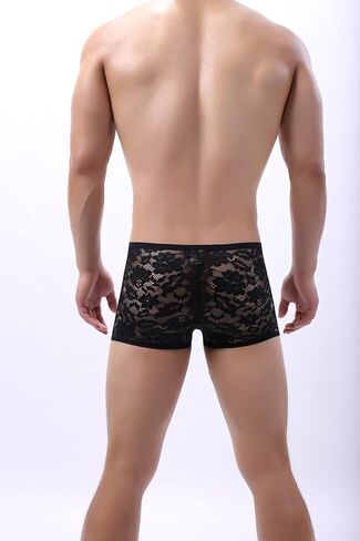 Swbreety Men's Lace Boxer Briefs Underwear Sexy See Through Underpants Bulge Pouch Trunks… in Saudi Arabia