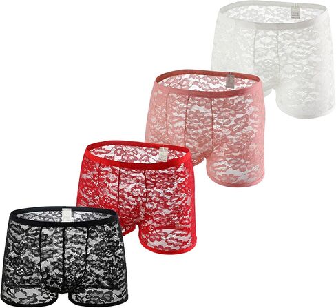 Swbreety Men's Lace Boxer Briefs Underwear Sexy See Through Underpants Bulge Pouch Trunks… in Saudi Arabia