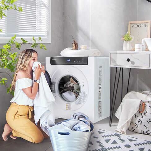 COSTWAY Compact Portable Dryer, Stainless Steel Clothes Dryer with Touch Panel, 2 Modes, 3 Heating Powers and Adjustable Exhaust Vent, 8.8 LBS Front Load Tumble Laundry Dryer for Apartment, Dorm and Home, 1400W, White in Kuwait