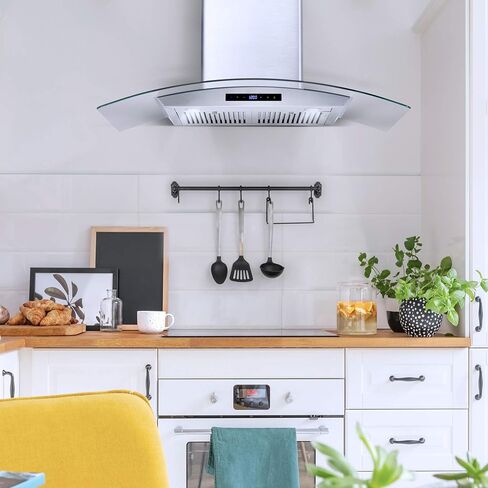 COSMO 668AS900 Wall Mount Range Hood with 380 CFM, Ducted Exhaust Vent, 3 Speeds, Tempered Glass Hood, LCD Display Touch Control Panel in Stainless Steel (36 inch) in Saudi Arabia
