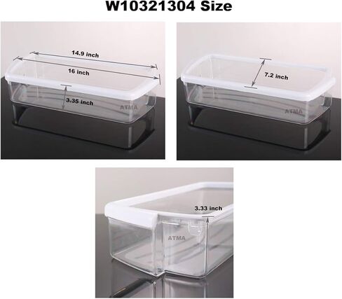 صندوق استبدال رف باب الثلاجة ATMA W10321304 مع شريط أبيض في الأعلى متوافق مع ثلاجة Whirlpool - استبدال WPW10321304، AP6019471، 2171046، 2171047، 2179574، 2179575، 2179607-Clear in Kuwait