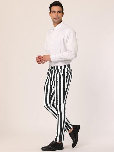 Lars Amadeus Men's Striped Pants Casual Skinny Fit Color Block Pencil Dress Trousers in Saudi Arabia