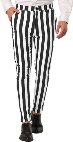 Lars Amadeus Men's Striped Pants Casual Skinny Fit Color Block Pencil Dress Trousers in Saudi Arabia