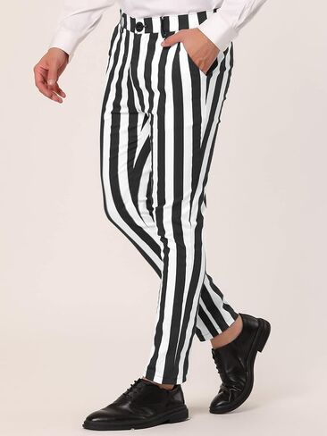 Lars Amadeus Men's Striped Pants Casual Skinny Fit Color Block Pencil Dress Trousers in Saudi Arabia