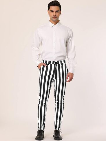Lars Amadeus Men's Striped Pants Casual Skinny Fit Color Block Pencil Dress Trousers in Saudi Arabia