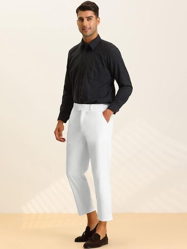 Lars Amadeus Men's Cropped Dress Pants Flat Front Solid Ankle-Length Trousers in Saudi Arabia