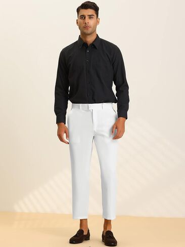 Lars Amadeus Men's Cropped Dress Pants Flat Front Solid Ankle-Length Trousers in Saudi Arabia