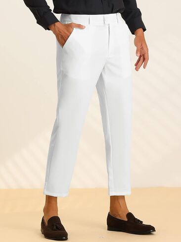 Lars Amadeus Men's Cropped Dress Pants Flat Front Solid Ankle-Length Trousers in Saudi Arabia