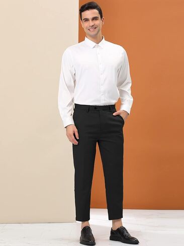 Lars Amadeus Men's Cropped Dress Pants Flat Front Solid Ankle-Length Trousers in Saudi Arabia
