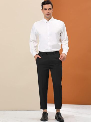 Lars Amadeus Men's Cropped Dress Pants Flat Front Solid Ankle-Length Trousers in Saudi Arabia