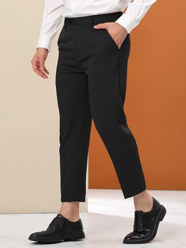 Lars Amadeus Men's Cropped Dress Pants Flat Front Solid Ankle-Length Trousers in Saudi Arabia