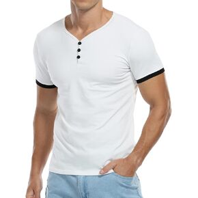 KUYIGO Mens Long Sleeve Henleys T-Shirts Buttons Placket Plain Cotton Shirts