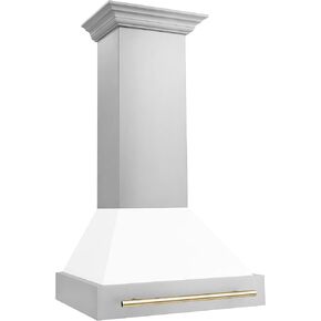 30" ZLINE Autograph Edition Stainless Steel Range Hood with White Matte Shell and Gold Handle in Saudi Arabia
