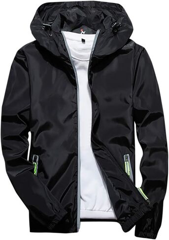 Ymosrh Mens Waterproof Jacket Color Plus Size Hoodie Reflective Zipper Outdoor Sport Coat Flannel Jackets for Men in Saudi Arabia