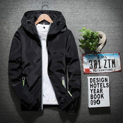 Ymosrh Mens Waterproof Jacket Color Plus Size Hoodie Reflective Zipper Outdoor Sport Coat Flannel Jackets for Men in Saudi Arabia