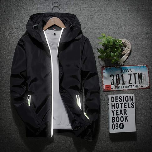 Ymosrh Mens Waterproof Jacket Color Plus Size Hoodie Reflective Zipper Outdoor Sport Coat Flannel Jackets for Men in Saudi Arabia