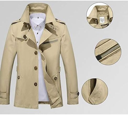 Cicilin Men's Trench Coat Lightweight Mid-Length Slim Windbreaker Cotton Jackets in Kuwait
