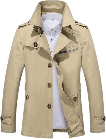 Cicilin Men's Trench Coat Lightweight Mid-Length Slim Windbreaker Cotton Jackets in Kuwait