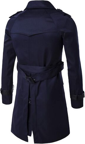 ebossy Men's Classic Lapel Collar Double Breasted Lightweight Belted Long Trench Coat Pu Trims in Kuwait