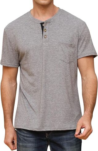 Fashion Men's Henley Shirts Classic Short Sleeve Basic Button Cotton T-Shirt with Pocket in Saudi Arabia
