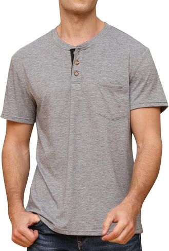 Fashion Men's Henley Shirts Classic Short Sleeve Basic Button Cotton T-Shirt with Pocket in Saudi Arabia