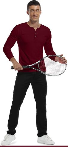 YTD Mens Long Sleeve Henley T-Shirts Casual Slim Fit Buttons Placket Plain V Neck Shirts in Kuwait