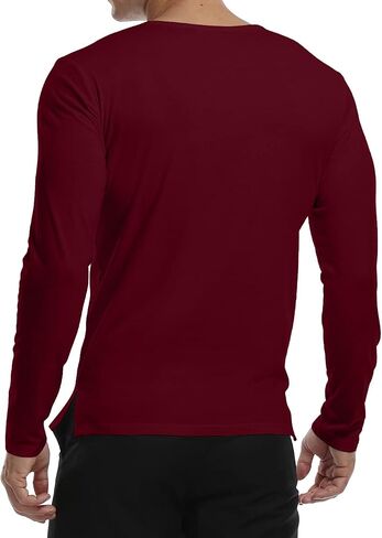 YTD Mens Long Sleeve Henley T-Shirts Casual Slim Fit Buttons Placket Plain V Neck Shirts in Kuwait