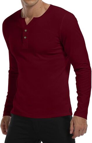 YTD Mens Long Sleeve Henley T-Shirts Casual Slim Fit Buttons Placket Plain V Neck Shirts in Kuwait