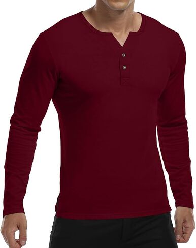 YTD Mens Long Sleeve Henley T-Shirts Casual Slim Fit Buttons Placket Plain V Neck Shirts in Kuwait