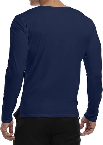 YTD Mens Long Sleeve Henley T-Shirts Casual Slim Fit Buttons Placket Plain V Neck Shirts in Kuwait