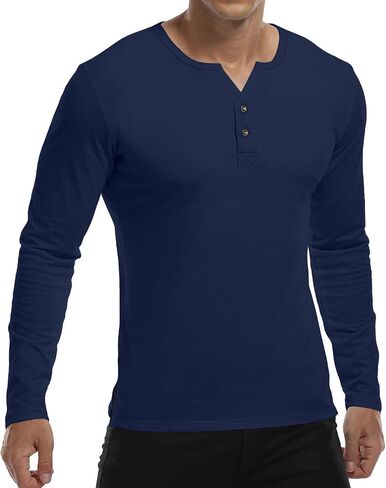 YTD Mens Long Sleeve Henley T-Shirts Casual Slim Fit Buttons Placket Plain V Neck Shirts in Kuwait
