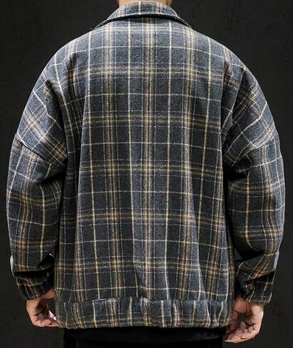 chouyatou Men's Lapel Collar Loose Single Breasted Oversize Embroider Plaid Wool Blend Shacket Jacket in Kuwait