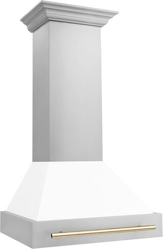 30" ZLINE Autograph Edition Stainless Steel Range Hood with White Matte Shell and Gold Handle in Saudi Arabia