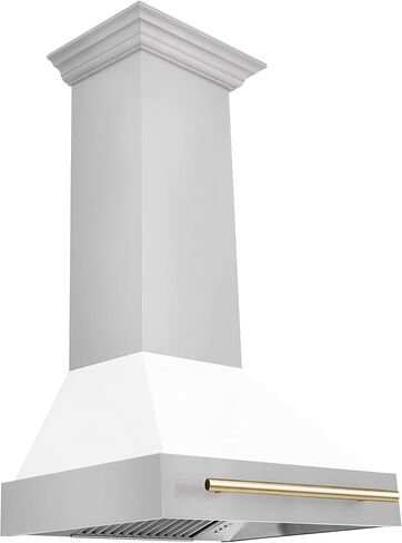 30" ZLINE Autograph Edition Stainless Steel Range Hood with White Matte Shell and Gold Handle in Saudi Arabia