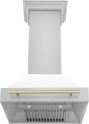 30" ZLINE Autograph Edition Stainless Steel Range Hood with White Matte Shell and Gold Handle in Saudi Arabia