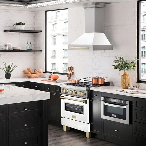30" ZLINE Autograph Edition Stainless Steel Range Hood with White Matte Shell and Gold Handle in Saudi Arabia