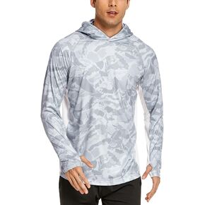 قميص رجالي للحماية من أشعة الشمس بعامل حماية من أشعة الشمس 50+ مع قناع تبريد بقلنسوة سريع الجفاف بعامل حماية من الشمس SPF مموه وأكمام طويلة للمشي لمسافات طويلة in Kuwait