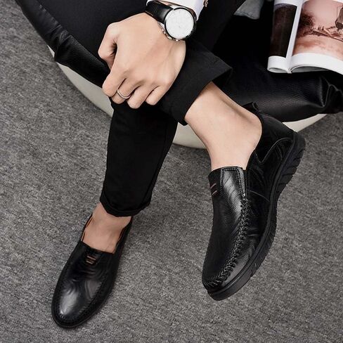 HESBITEUL Cowhide Leather Penny Loafers for Men Slip On Dress Driving Moccasins Casual Boat Shoes in Saudi Arabia