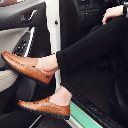 HESBITEUL Cowhide Leather Penny Loafers for Men Slip On Dress Driving Moccasins Casual Boat Shoes in Saudi Arabia
