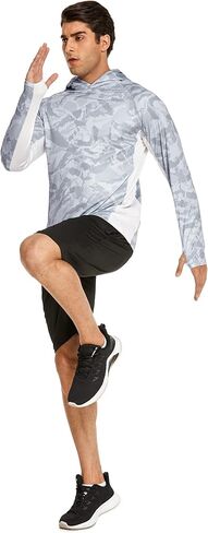 قميص رجالي للحماية من أشعة الشمس بعامل حماية من أشعة الشمس 50+ مع قناع تبريد بقلنسوة سريع الجفاف بعامل حماية من الشمس SPF مموه وأكمام طويلة للمشي لمسافات طويلة in Kuwait