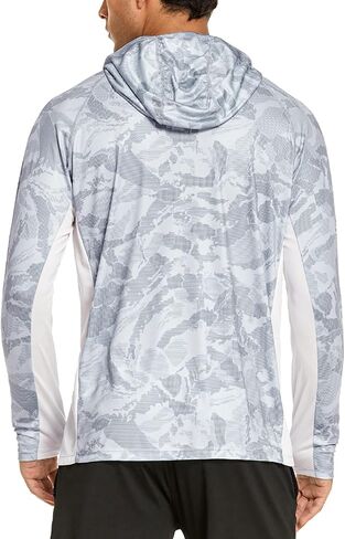 قميص رجالي للحماية من أشعة الشمس بعامل حماية من أشعة الشمس 50+ مع قناع تبريد بقلنسوة سريع الجفاف بعامل حماية من الشمس SPF مموه وأكمام طويلة للمشي لمسافات طويلة in Kuwait