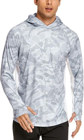 قميص رجالي للحماية من أشعة الشمس بعامل حماية من أشعة الشمس 50+ مع قناع تبريد بقلنسوة سريع الجفاف بعامل حماية من الشمس SPF مموه وأكمام طويلة للمشي لمسافات طويلة in Kuwait