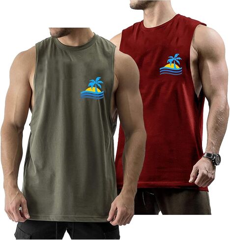 InleaderStyle Men's Workout Tank Tops Cotton Gym Cut Off Sleeveless T Shirt Bodybuilding Fitness Muscle Athletic Tank Tops in Saudi Arabia